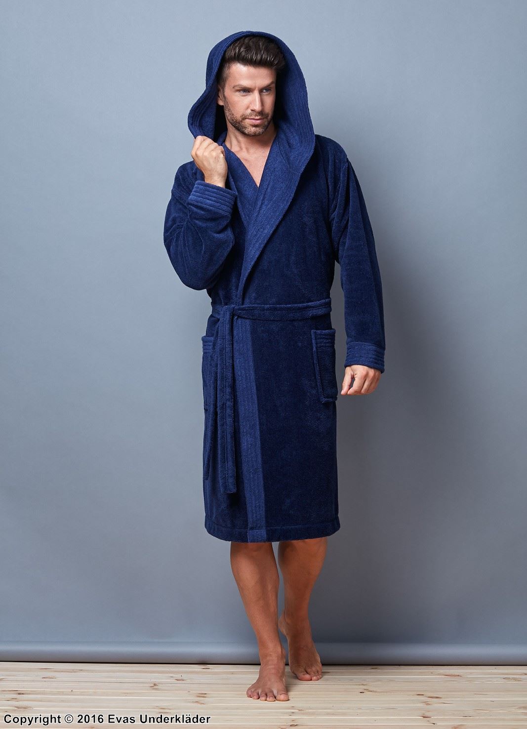 Men's bathrobe, long sleeves, pockets, hood